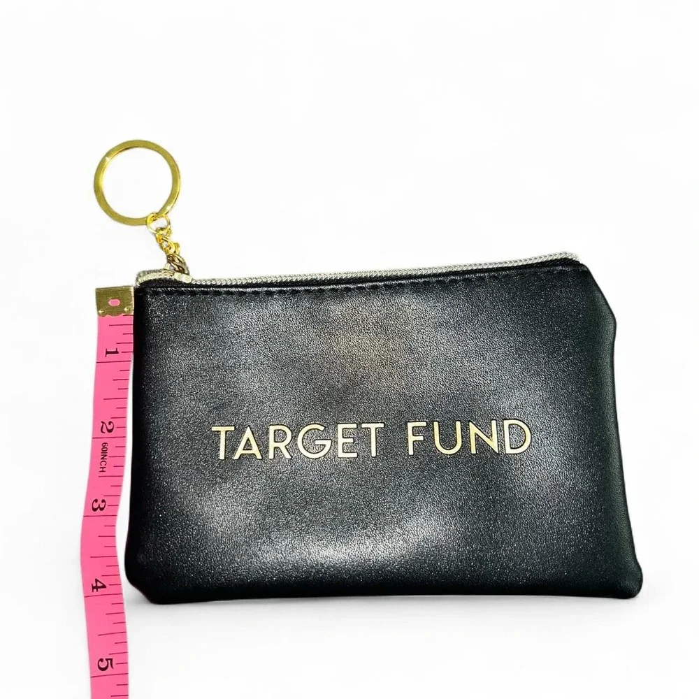 Target Fund Black Coin Purse Keychain Mini Zip Pouch Gold Hardware